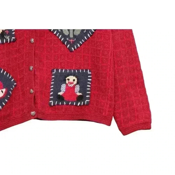 Vintage 90s Hand Embroidered Cardigan Sweater Size Large Ramie Cotton Grandma - Picture 4 of 12